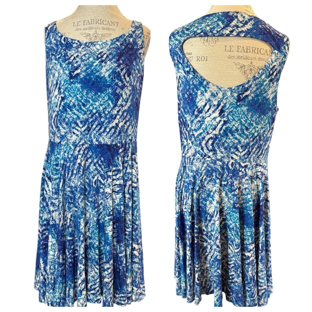 Cynthia Rowley 1X Sleeveless Blue Teal Scoop Neck Stretch Dress Open Back A Line